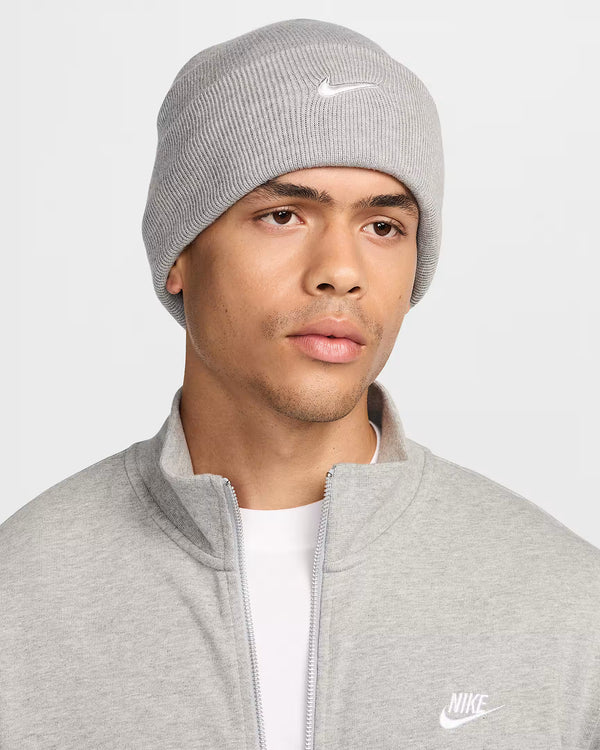 Nike Peak Swoosh Beanie (Dark Grey Heather/White)