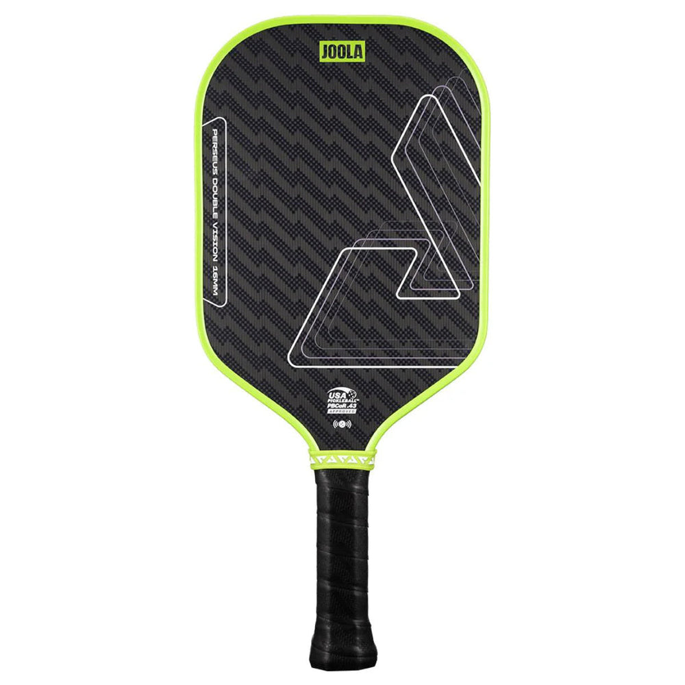 JOOLA Perseus Double Vision Green front-facing pickleball paddle on white background