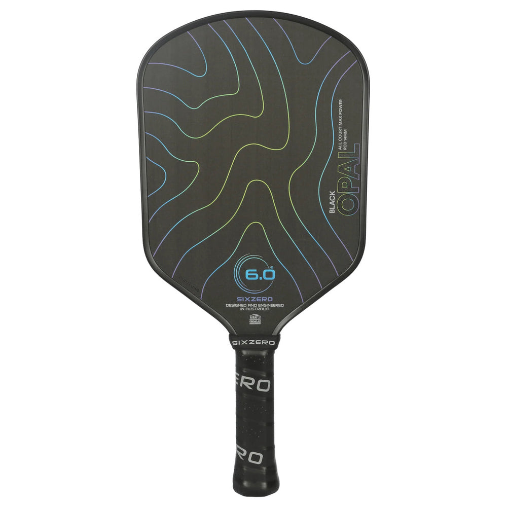 Six Zero Black Opal Hybrid front-facing pickleball paddle on white background